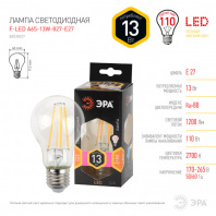 Лампа светодиодная Е27 F-LED A60 13w-827 (филамент, груша, тепл.) ЭРА