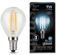 Лампа светодиодная Е14   9w 4100K 710Lm шар  Gauss LED Filament (1/10/50)